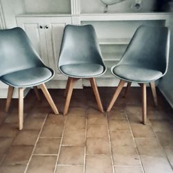 3 Leather/wood Cushioned Chairs