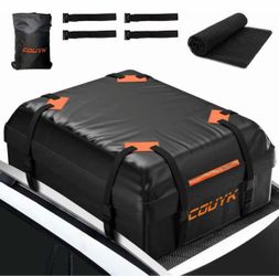 Car Roof Bag Rooftop Cargo Carrier Bag Waterproof 15 Cubic feet, Roof Rack for car Includes Anti-Slip Mat, 4 Door Hooks, Waterproof Zipper Buckle for 