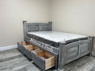Full Solid Wood Bed With 3 Drawers And Mattress $640