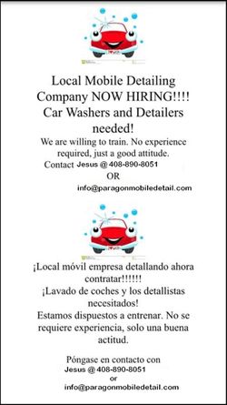 Looking for experienced Auto Detailers