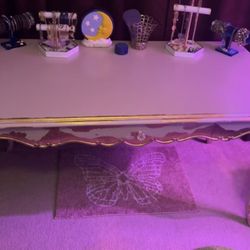 Refurbished Cream/gild Leafed Table 30" tall 55" wide 28" deep