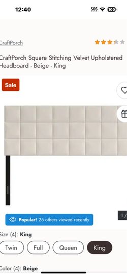 New CraftPorch Square Stitching Velvet Upholstered Headboard - Beige - King