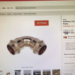 Viega ProPress 1/2in. Press Copper 90 Elbow (15-pack)