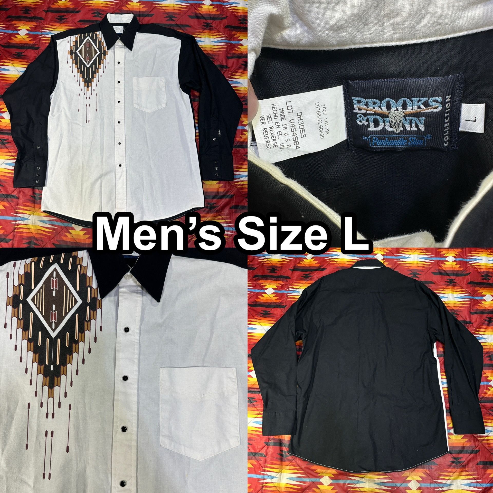 Brooks & Dunn Men’s Size Large Western Shirt Aztec Rodeo Black Snap Aztec