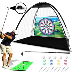Golf Net Set, 10 x 7ft Golf Hitting Nets for Backyard Driving, Includes Clubs, Indoor/Outdoor Golf Chipping/Swing Practice Nets with Targets and Mats,