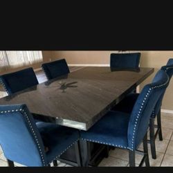 Beautiful High Marble Table With 6 Bar Stools All In Good Condition 