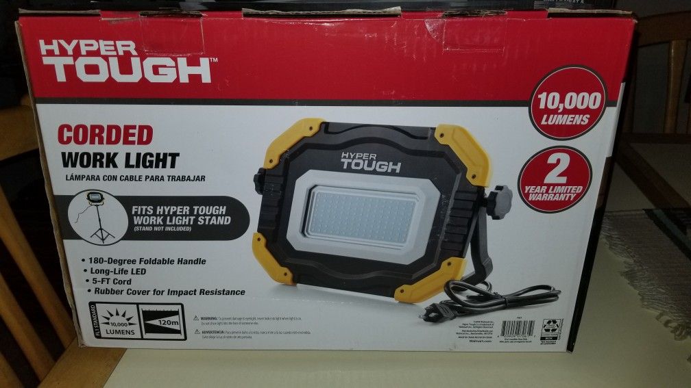 NEW IN BOX HYPER TOUGH CORDED WORK LIGHT 10,000 LUMENS MODEL 7061. PICK UP MIDDLEBORO ONLY FINAL SALE