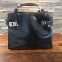 Authentic Salvatore Ferragamo Black Leather Satchel Purse