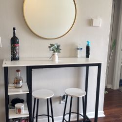 Bar Table, Chairs And Mirror