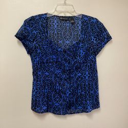 Women’s INC 100% cotton blue and black short sleeve button down top… Size 8