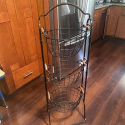 Gourmet Basics by Mikasa (contact info removed) Harbor Adjustable 3-Tier Metal Floor Standing Fruit/Home Storage Basket, Antique Black