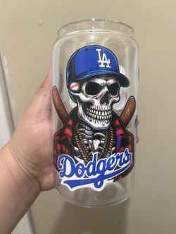 Last Minute Christmas Gifts 16oz Glass Cup With Lid And Straw Dodgers