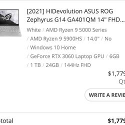 Asus Rog Zephyrus G14 gaming laptop AMD Ryzen 9 GeForce 3060
