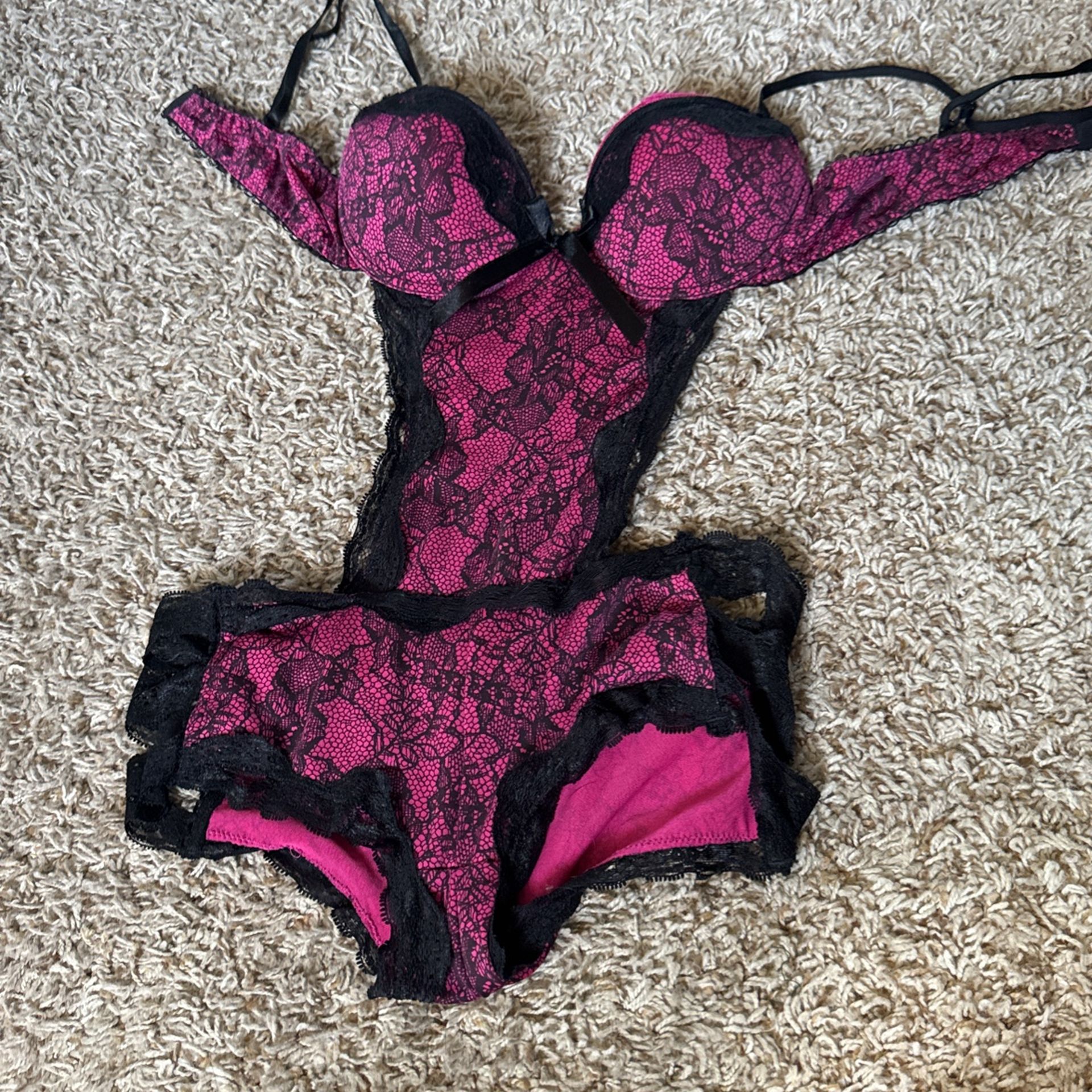 Pink And Black Lacey Teddy Lingerie