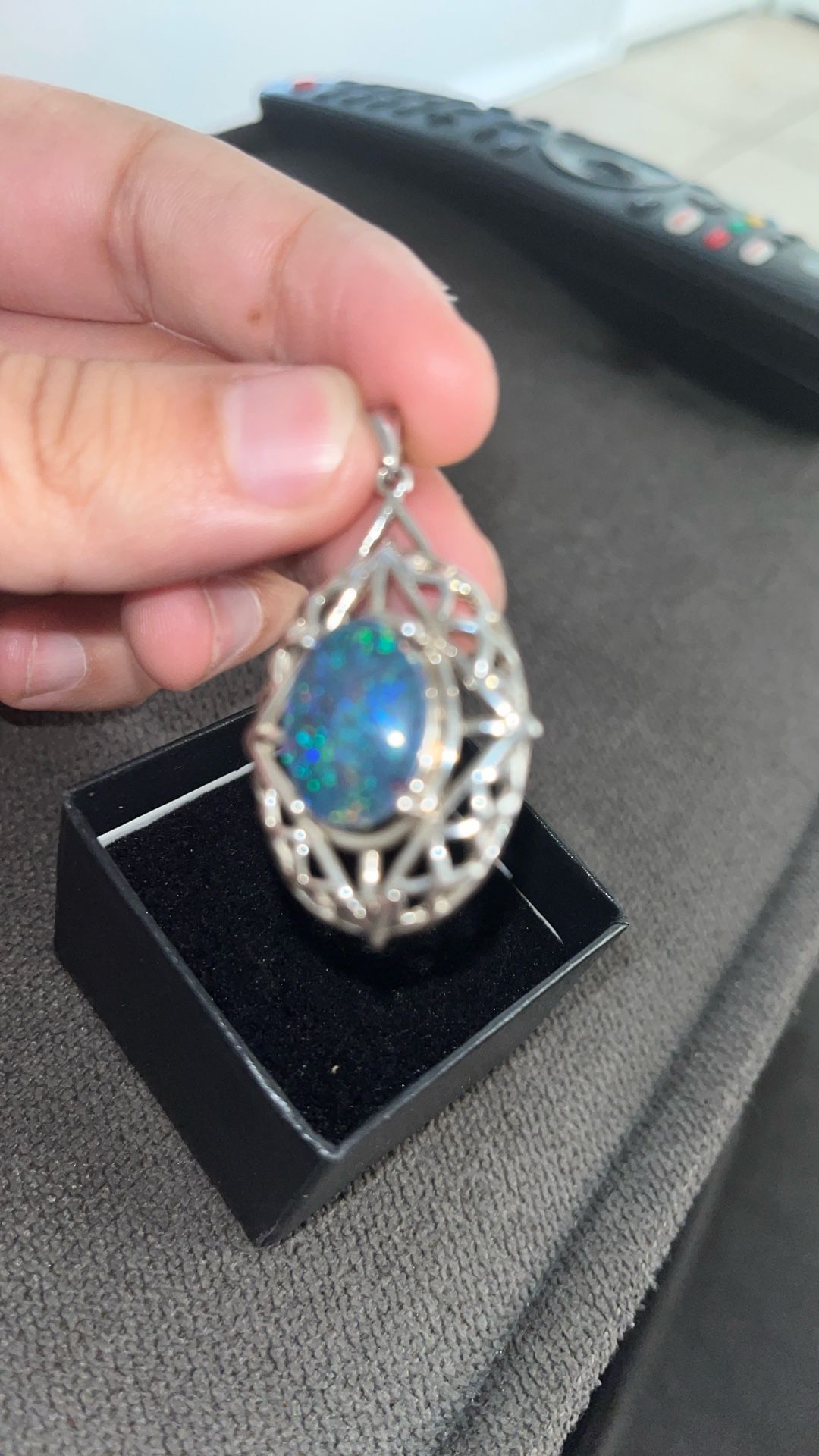 Triplet Opal Slice Rhodium Plated Pendent 