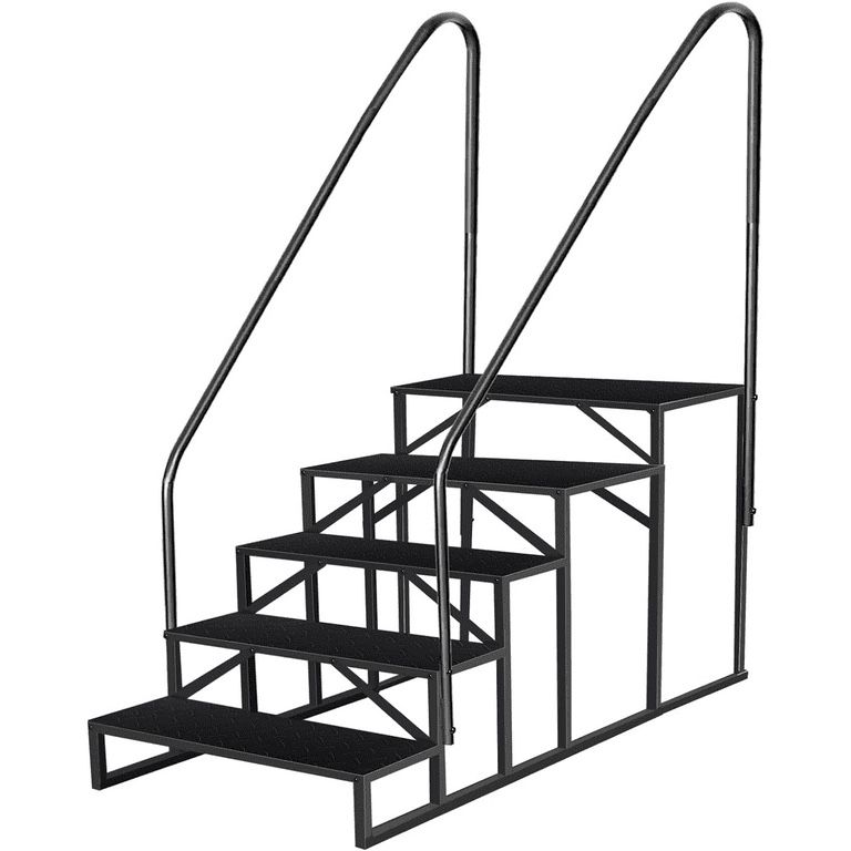 5 Step Ladder with Handrail, Swimming Pool Ladder Above Ground, 660 lb Load Capacity RV Steps with Anti-Slip Panel, Mobile Home Stairs for Reaching an