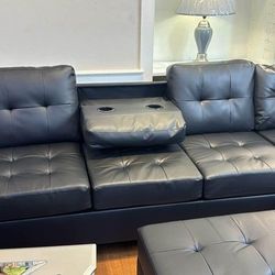 Brand New Black Sectional With Storage Ottoman 
