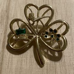 Vintage Beatrix Jewelry St. Patrick’s Day Brooch Silver Tone with Green Accents