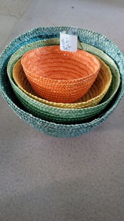 Set of Colorful Woven Nesting Baskets