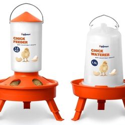Chick Feeder and Waterer Kit, Top Fill 1.5kg Chick Feeder and 1.5L Chick Waterer with 3 Adjustable Heights 