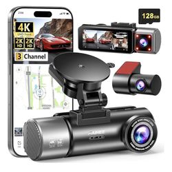 3-Channel Dash Cam NEW (4K+2K+2K) + 128GB + GPS + Dual WiFi