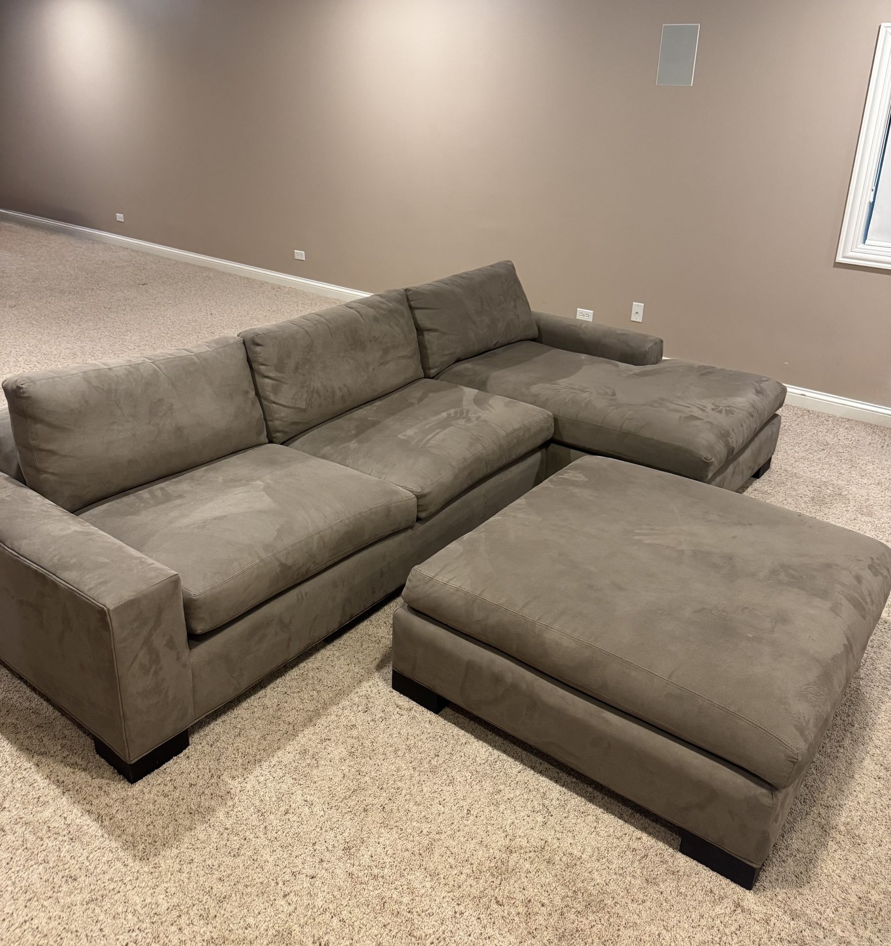 Room and Board Taupe Sectional Sofa with Ottoman
