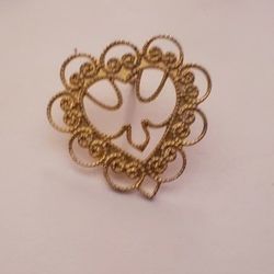 Dove in Heart Gold Tone Vintage Lapel Pin