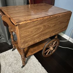 Vintage Maple Drop Leaf Butler Tea Bar Serving Cart Trolley With Drawer Wheels