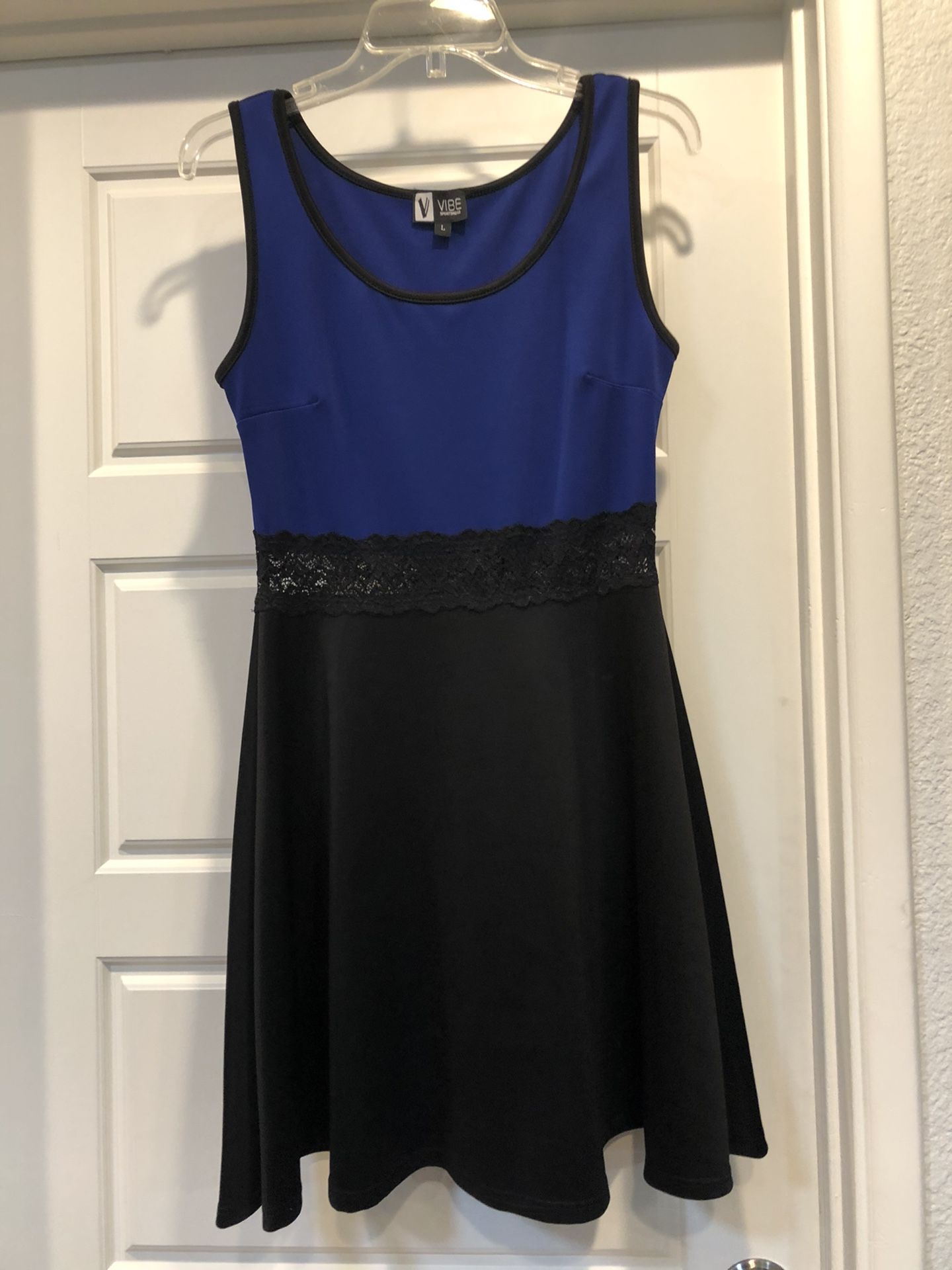 Black blue flared skirt tank top dress size large never worn