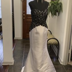 Classy Formal Gown Silver/Black With Matching jewelry Neck Wrap