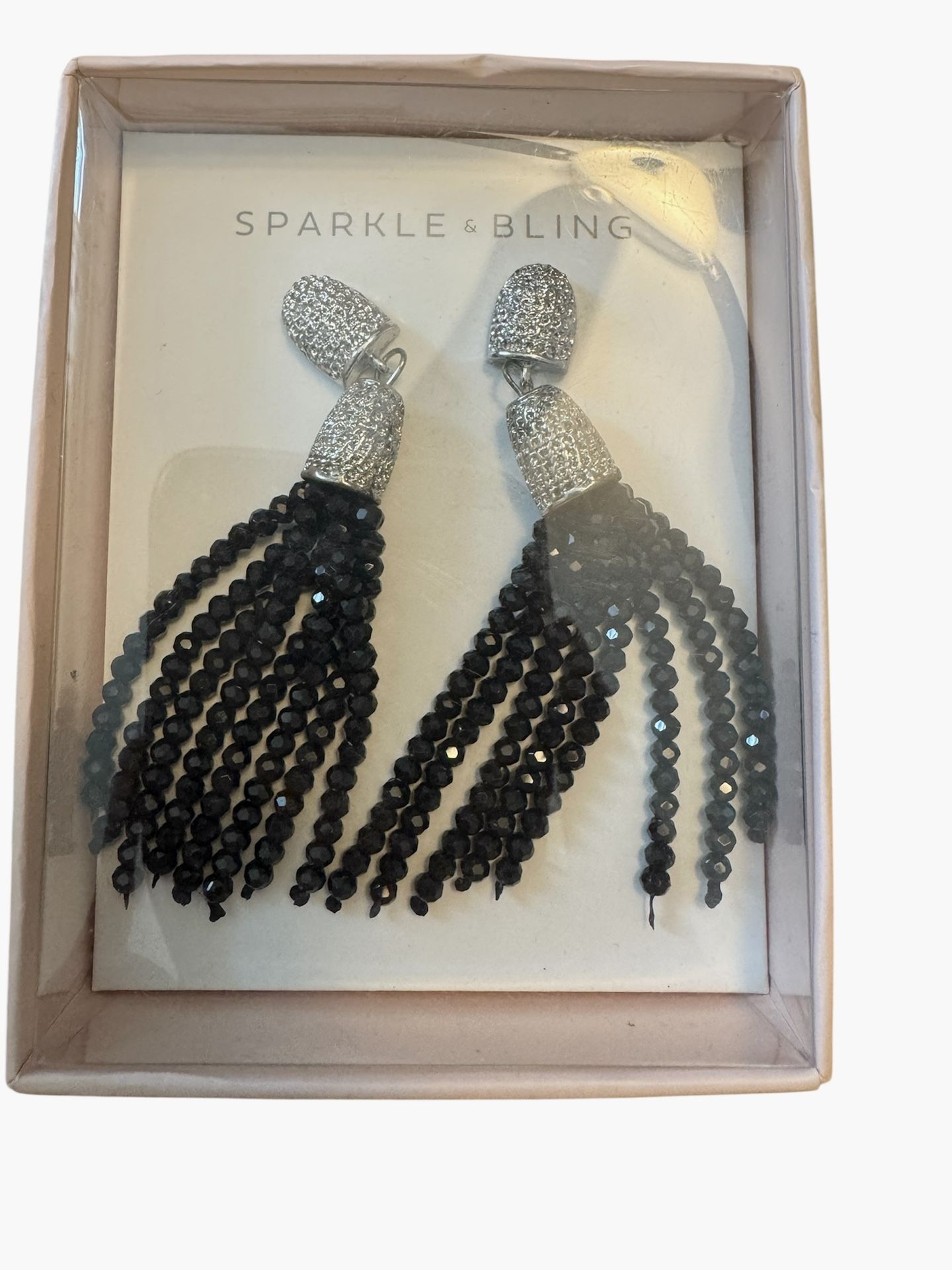 Elegant Black & Silver Crystal Tassel Earrings