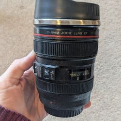 camera lens travel mug, replica of a Canon EF 24-105mm f/4L IS USM lens