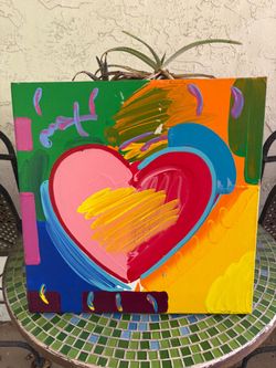 Peter Max Acrylic Heart Painting