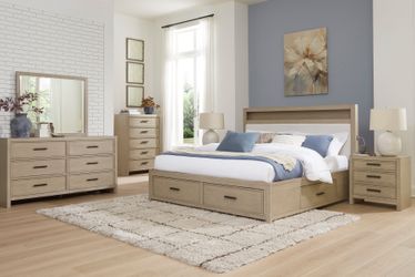 Calmoro Gray King Bookcase Bed, Dresser and Mirror (Online Special Price)