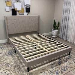 Beige Queen Size Bedframe Platform 