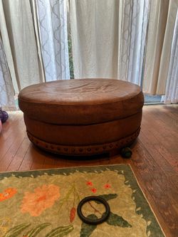 Round Leather Ottoman