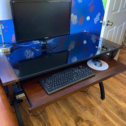 Wooden Tinted Glass Top Computer Desk
