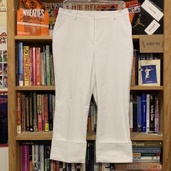 SPIEGEL-women’s white cropped folded mid-rise dress pants
