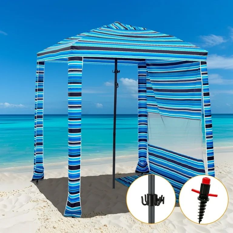 HOMEDEMO Beach Cabana UPF 50+, 6'×6' Beach Canopy, Easy Set up and Take Down Beach Tent with Sand Pockets, Side Wall Beach Shade Canopy Wind Waterproo