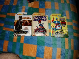 Hot Wheels die-cast cars from the Marvel Captain America 75th Anniversary series.The set features themed vehicles for characters like Captain America,