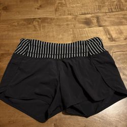 Black and white striped lululemon speed up shorts