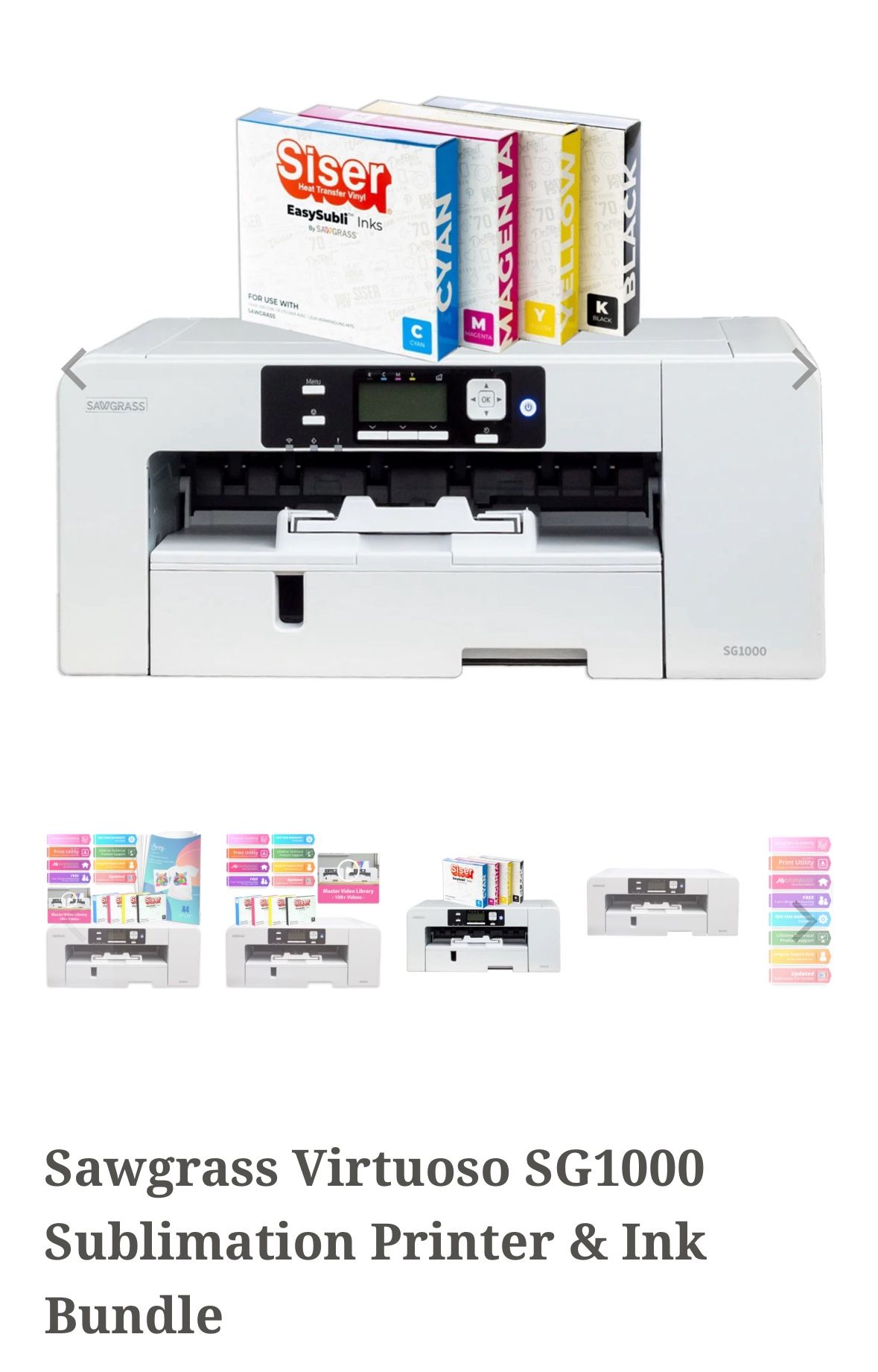 Sawgrass Virtuoso SG1000 Sublimation Printer with bypass tray, ink, vinyl and tape