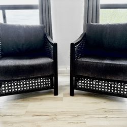 Pier 1 Imports Black Rattan Barrel-Back Chairs – Pair