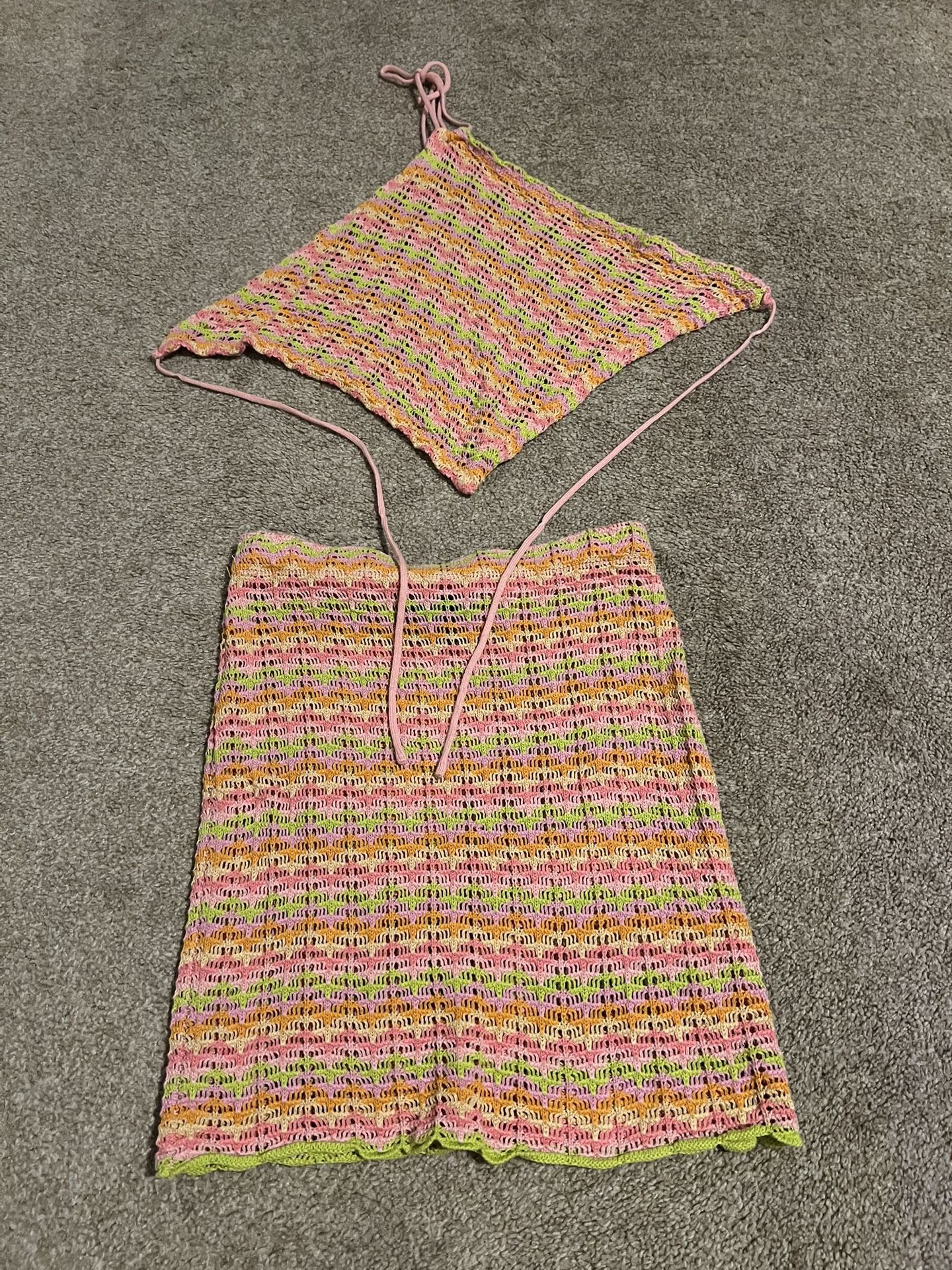 Women’s Multicolor Two Piece Halter Top And Skirt Set