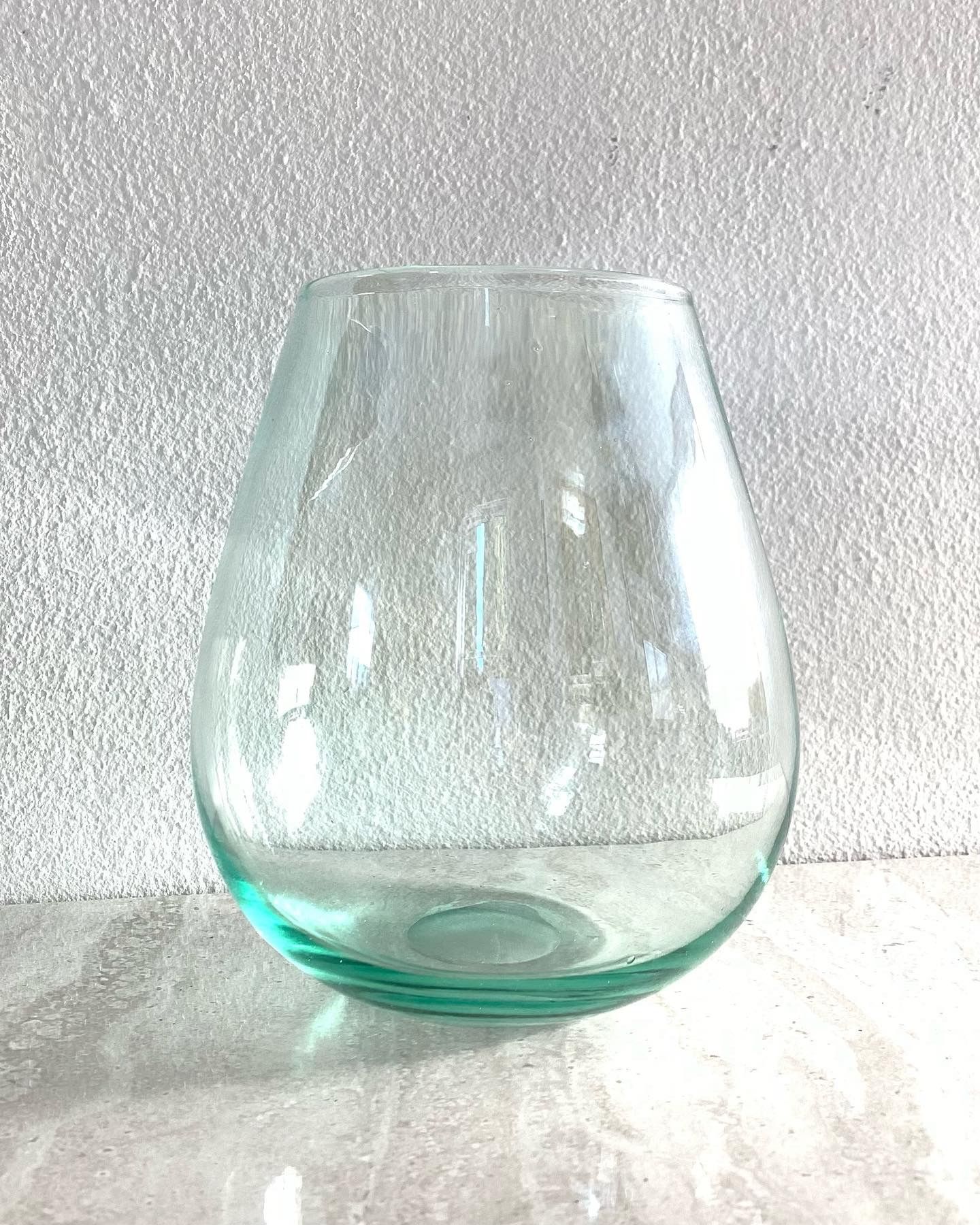 Late 20th Century Mouth Blown Iridescent Turquoise-Green Glass Vase