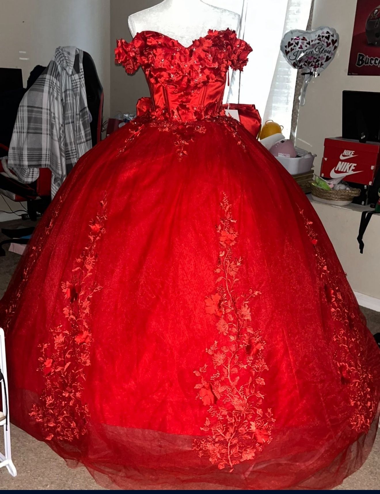 2 quinceañera dresses + crown