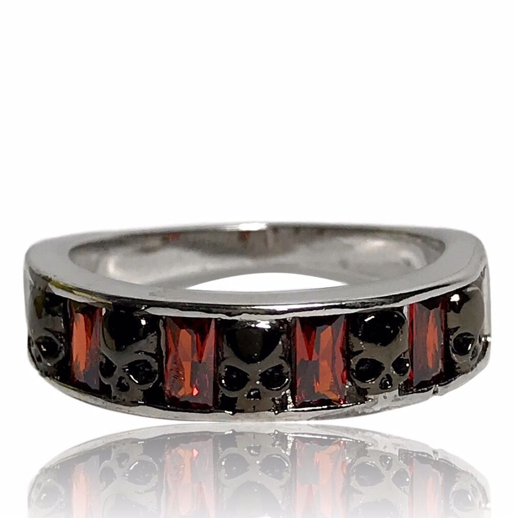 Gothic Punk Red and Black Skull Ring