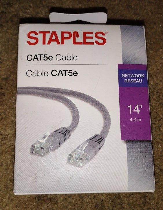 14' CAT5e Networking Cable Staples Brand New In Box Ethernet Gigabit/s.