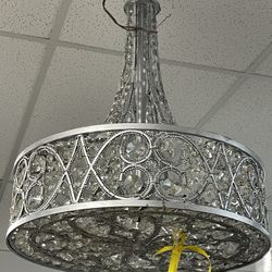 Vintage Crystal And Mat Silver Chandelier
