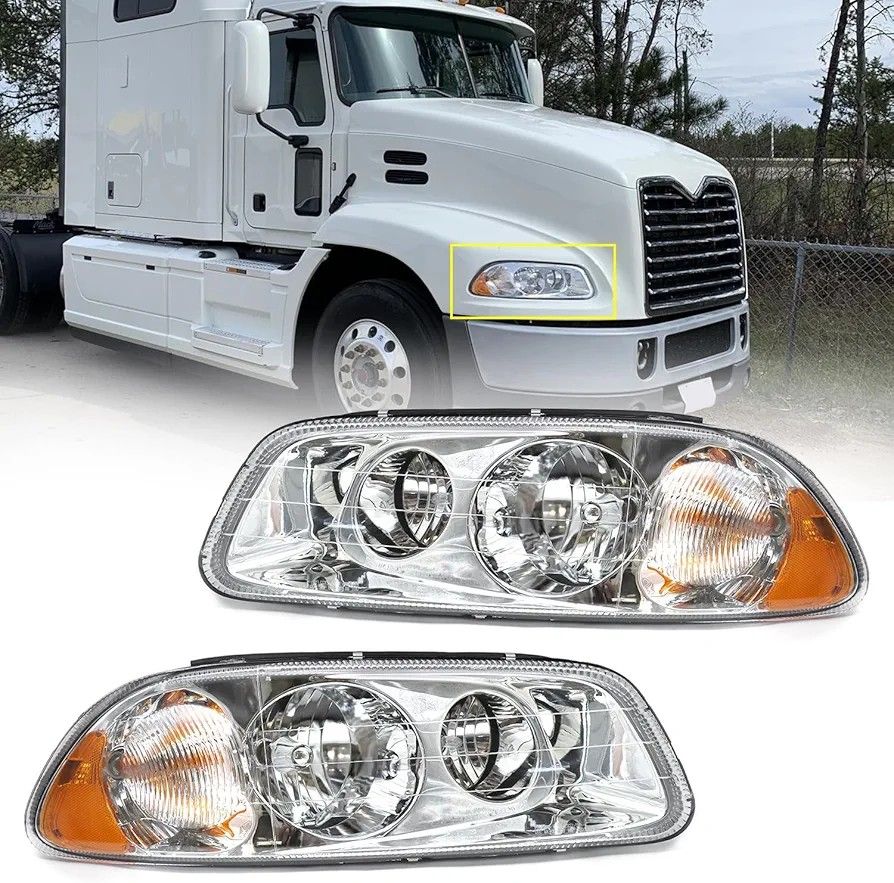 Headlight Assembly Fit for MACK GU4 GU5 GU7 CT713 GU8 CX CXN CXU CTP Semi Trucks, Pair of Chrome Headlamp Left/Driver & Right/Passenger Side Halogen,B